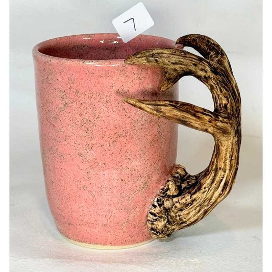 Ceramic mug with ceramic antlers pink glaze #7